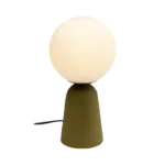 Lampe de table Bollie, pied en béton vert, verre opale