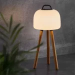 Lampe de table LED Tripod bois, abat-jou