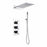 Colonne de douche chromée avec mitigeurs thermostatiques encastré